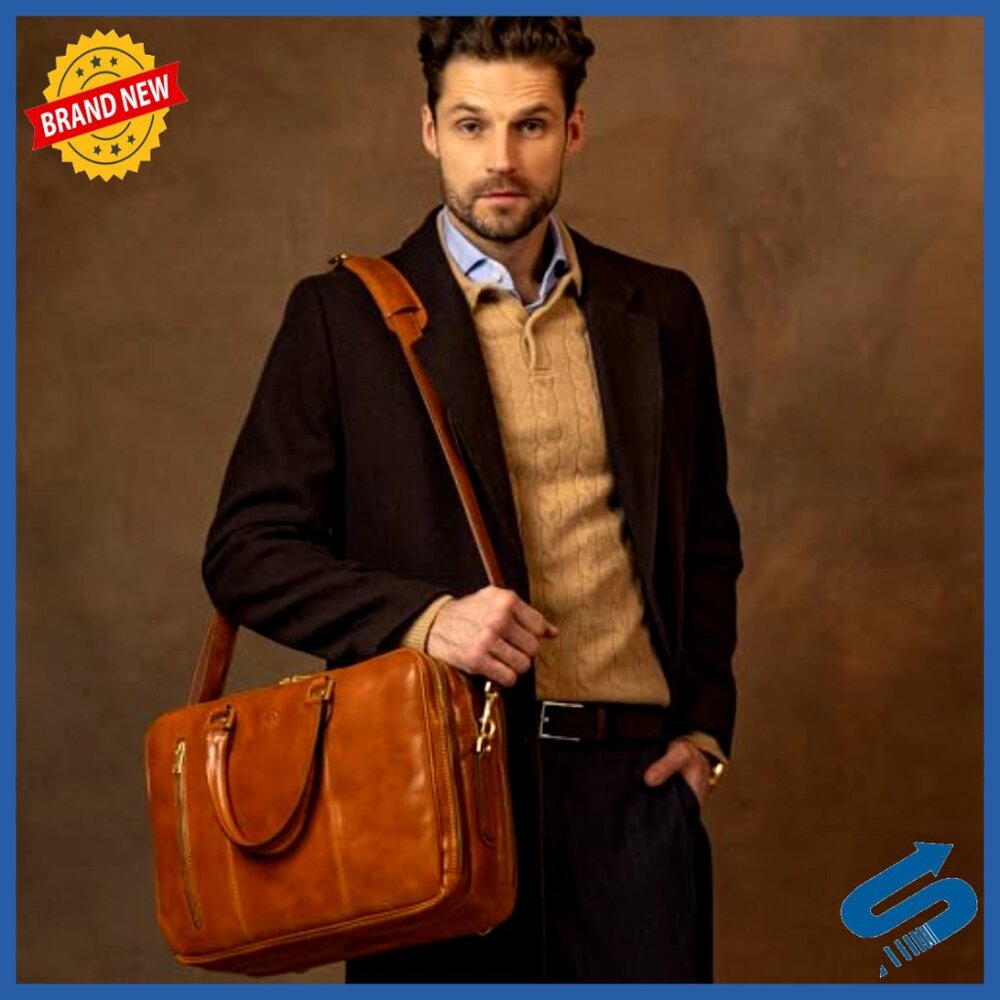 Full Grain Leather Laptop Briefcase Backpack Convertible 15" Messenger Bag - Picture 3 of 7